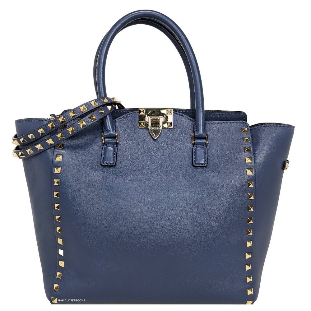 Valentino Blue Double Handle Rockstud Satchel